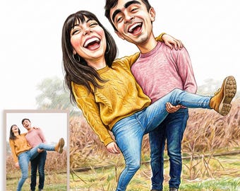 Custom Caricature Portrait | Family, Couple, Pets (Digital Download)