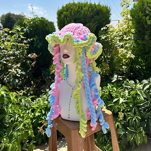 Crochet Jellyfish Hat Handmade Ruffle Fairy Festival Hat