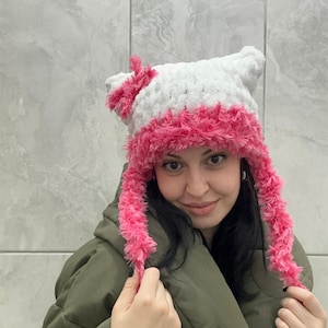 Y2k Katzenmütze, Y2k Katzenmütze, Coquette Mütze, Gestrickte Katzenmütze, Süße Wintermütze, Katzenohren Wintermütze, Tierohren Mütze