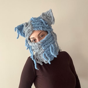 Handmade Distressed Cat Balaclava Mask: Personalized Knitted Winter Hat