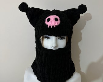 Hand Knit Anime Balaclava: Custom Cartoon Mask with Animal Ears, cosplay hat