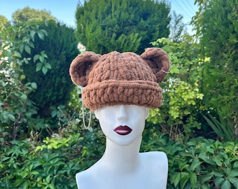 Gorro com orelhas de urso | Gorro de inverno feito à mão