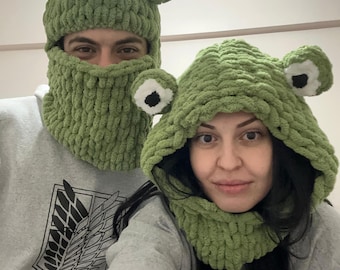 Knit Frog Hood Mask | Handmade Froggy Balaclava | Valentines day gift for couple