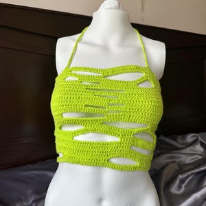 Distressed ripped crochet top cropped safety pin goth grunge alt
