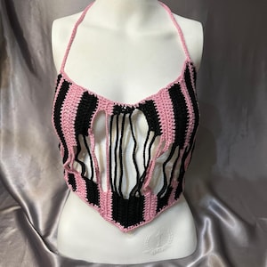 Distressed Goth Top, Grunge Top, Distressed clothing, Crochet Crop Top, Festival Rave Outfits,