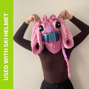 Handmade Pink Stitch Ski Helmet Cover: Cartoon Balaclava Mask