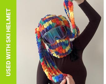 Funda para casco de esquí de conejito tejida a mano: pasamontañas de animal