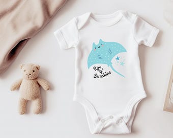 Ray of Sunshine Kids Bodysuit: Manta Ray Baby & Toddler Design, Marine Life, Ocean Lover, Beach Theme Bodysuit, Boys and Girls Fashion