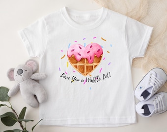 T-shirt enfant Love You a Waffle Lot : t-shirt gaufré en forme de coeur doux avec motif gaufré pour bébés et tout-petits, amateur de gaufres roses, mode fille, cadeau pour enfants