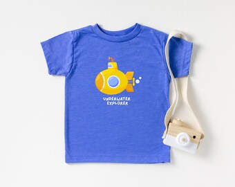 Underwater Explorer Kids T-shirt: Yellow Submarine Baby & Toddler Design, Marine Life Shirt, Ocean Lover, Beach Theme, Boys and Girl Fashion
