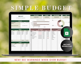 Simple Budget Planner | Easy & Beginner Budgeting | Planning Monthly | Google Spreadsheet | Debt - Bills - Alerts | Expense Tracker |
