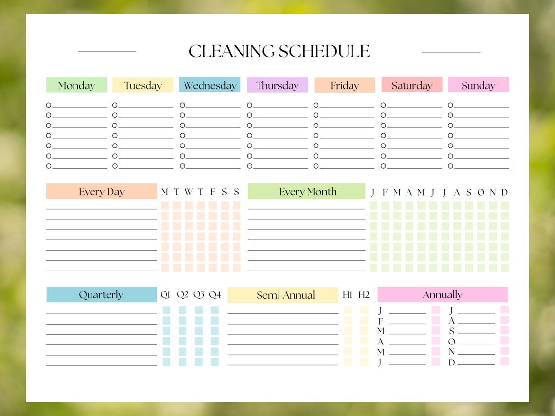 Editable Cleaning Schedule Template Printable Weekly Monthly