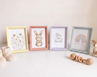 Colourful Pastel Photo Frame Set | 4 Wood Picture Frames 5x7 | Dusty Pink Rose, Lavender, Sage Green & Yellow | Gallery Wall | Baby Room