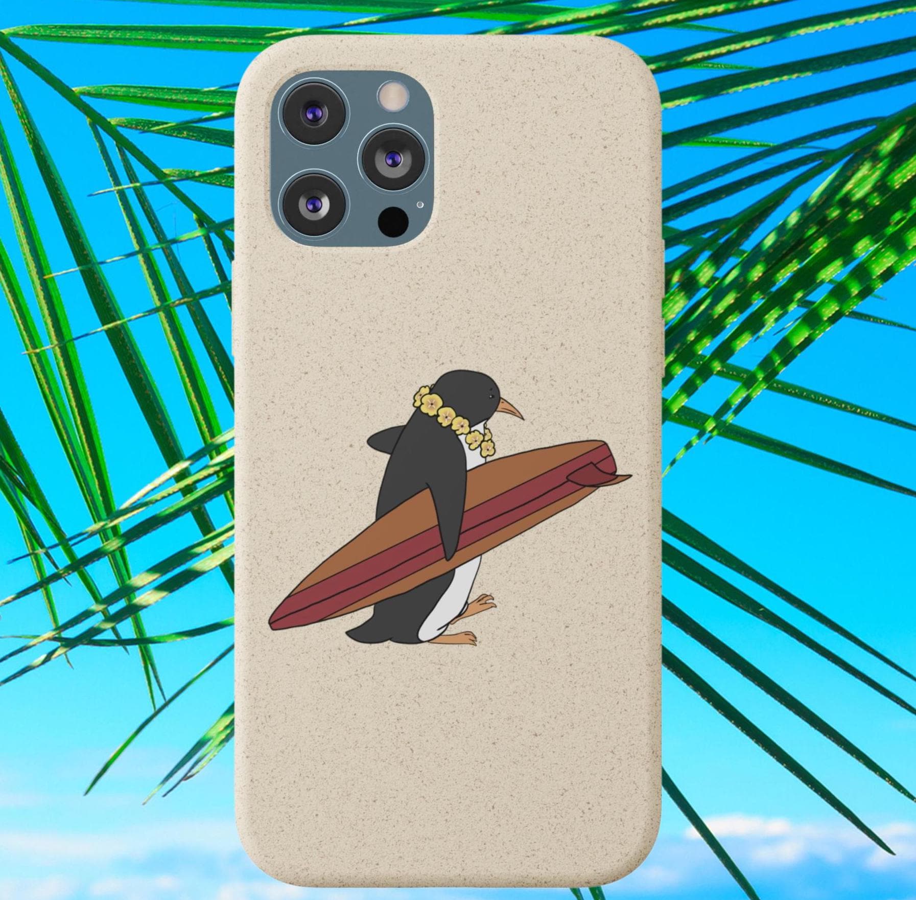 Biodegradable Plastic Free Surfing Penguin Phone Case for Apple