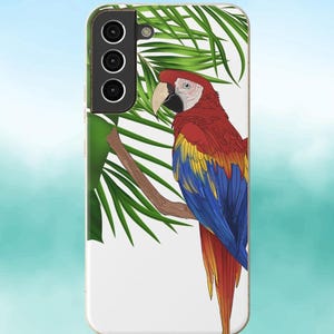 Biodegradable Plastic Free Tropical Parrot Phone Case Samsung 21, 22 Bird Lover Gift Birdwatching Macaw Rainforest Earth Friendly