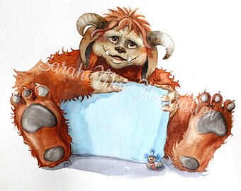 Original LUDO painting in watercolour, from Labyrinth movie. New baby gift, nursery or child's room