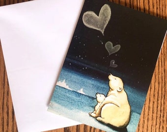 Polar Love - Mother and cub polar bear blank greeting card for friend or family birthday all occasion mother’s day new baby