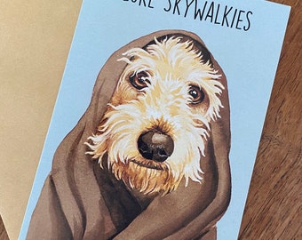 Luke Skywalkies - Groodle Labradoodle Cavoodle Star Wars chien peignant une carte de voeux vierge pour l'anniversaire d'un ami, toutes les occasions