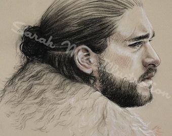 SALE King In The North - Jon Snow dessin original au fusain Game of Thrones GOT