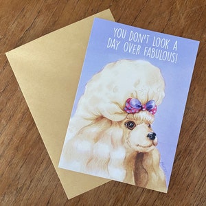 You Dont Look a Day Over Fabulous Poodle dog greeting card for friend or family birthday image 2