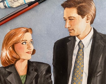 Peinture aquarelle originale Mulder & Scully X Files