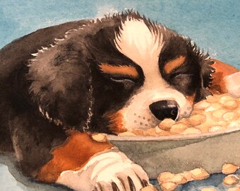 Baby Bernese - Original watercolour painting illustration Bernese Mountain Dog