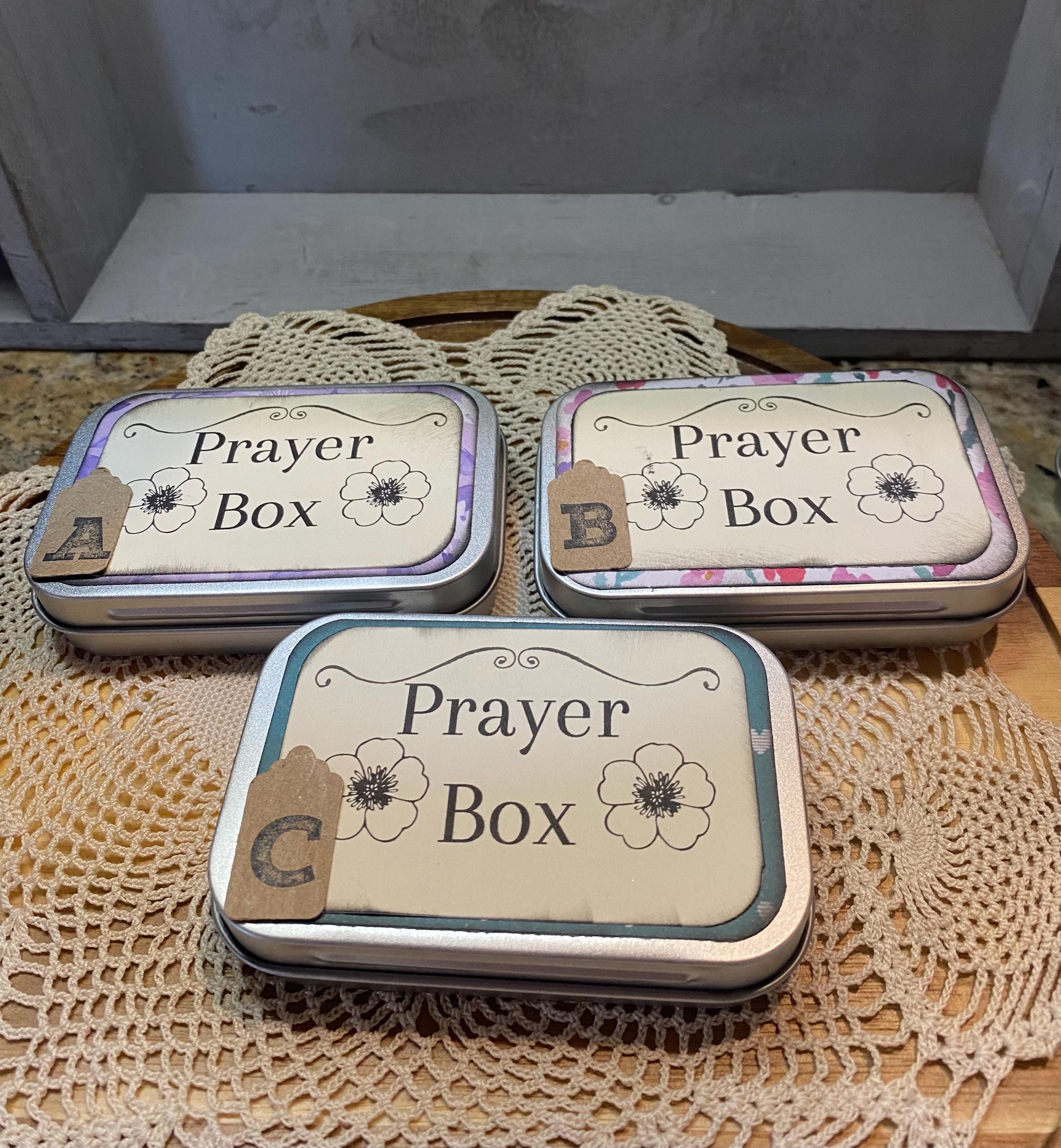 Prayer Box Sticker Design Prayer Box Tin W/handmade Clay Pocket Cross, Clay Painted Heart, Pen ...