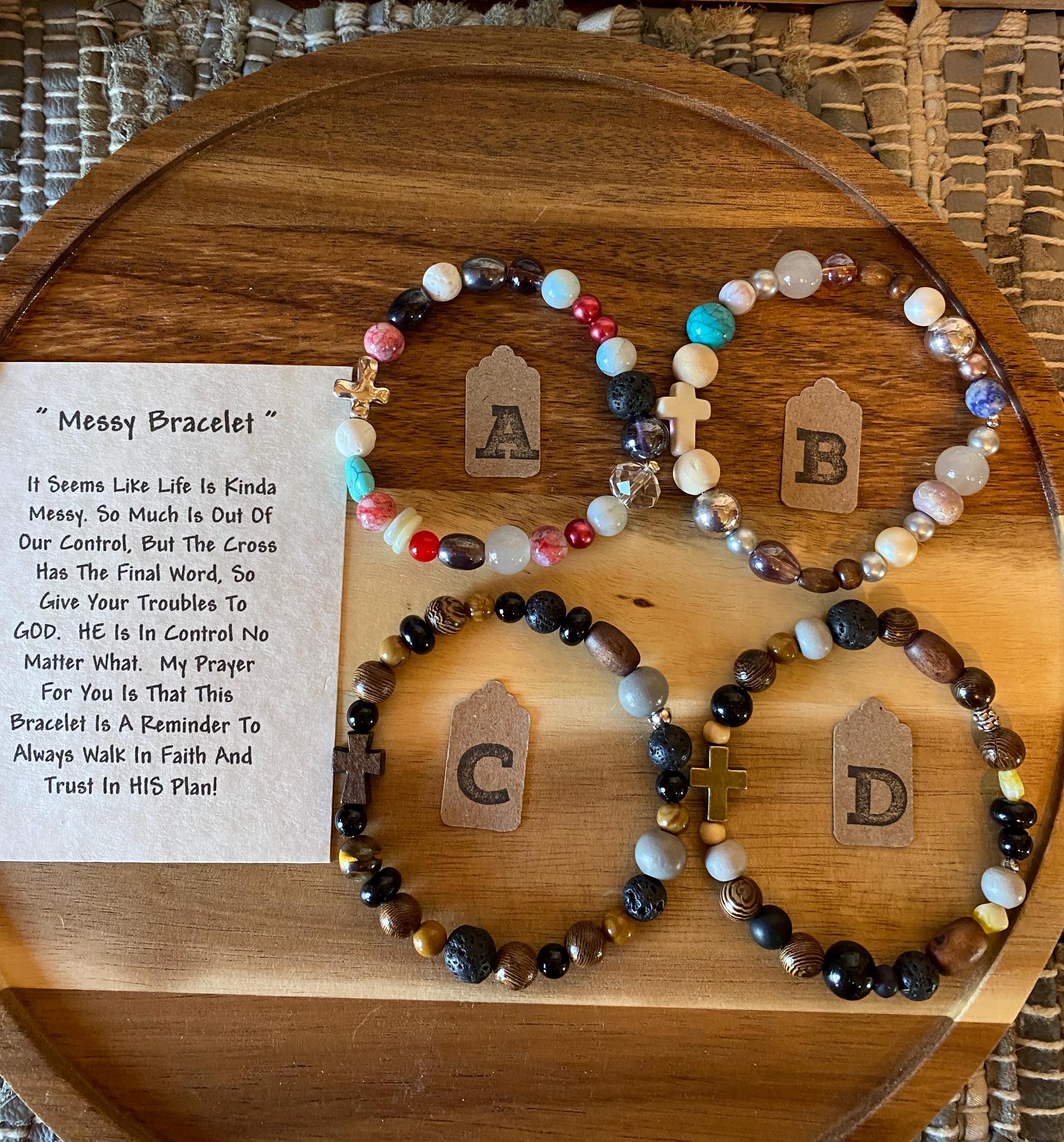 The Messy Bracelet*Hand Beaded*Life is Kinda Messy*The Cross has the Final Word*Religious*Reminder*God's in Control*Pray*Stretch Bracelets