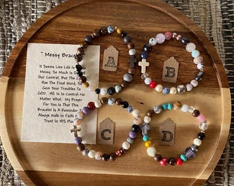 The Messy Bracelet*Hand Beaded*Life is Kinda Messy*The Cross has the Final Word*Religious*Reminder*God is in Control*Pray*Stretch Bracelets