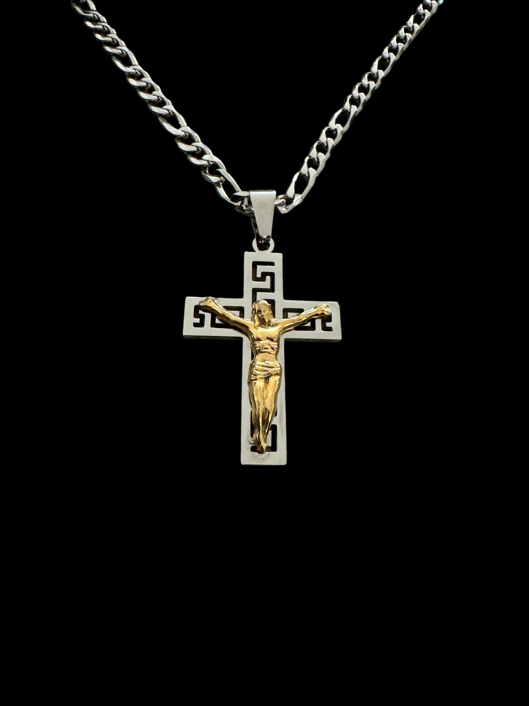 Collana con ciondolo croce cristiana di Gesù grande per uomo donna