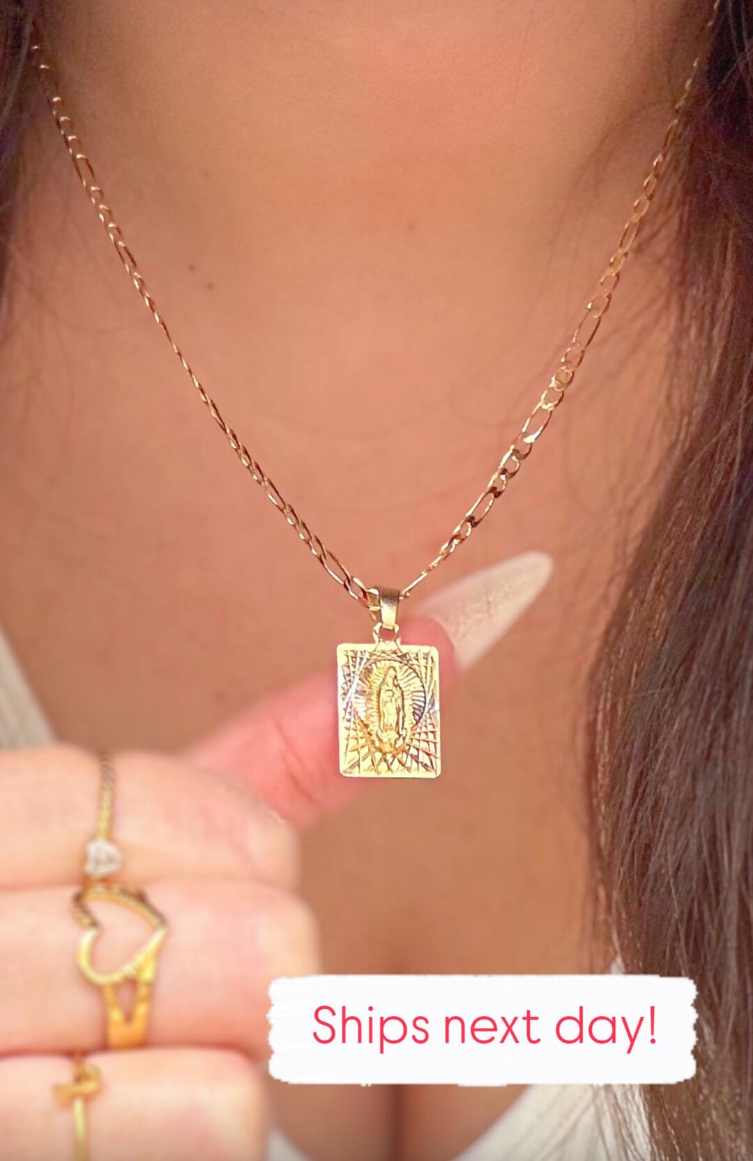 Gold Virgin Mary Necklace – 3-tone Medal Pendant – Religious Jewelry ...