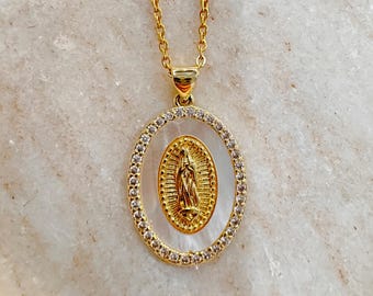 14k Gold Plated Our Lady of Guadalupe Oval Necklace, Religious Pendant ...