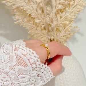 Bague perle d&#39;eau douce | Bague ouverte en acier inoxydable | Imperméable | Bague en or blanc perlé | Bague tendance | Cadeau Fête des Mères | Cadeau pour elle