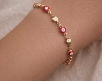 Gold Plated Red Evil Eye Bracelet | Adjustable Charm Bracelet