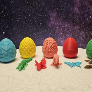 3D Printed Easter Eggs with Dragon & Butterfly Pets - Eco-Friendly PLA