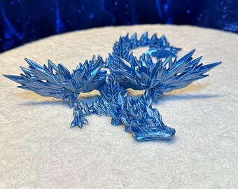 Winter Dragon Figurine: Articulated 3D Printed Desk Pet