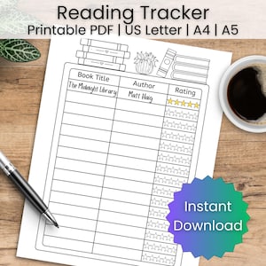 Reading Tracker | Reading Log | Book Tracker | Digital Reading Journal | Habit Tracker for Book Lovers or Book Club | Book Review Journal