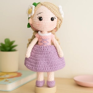 Handmade Crochet Fairytale Girl Doll – Soft Amigurumi Keepsake in Lavender Dress, Princess Gift for Kids or Room Decor