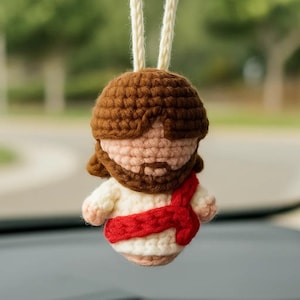 Crochet Car Mirror Charm – Handmade Religious Amigurumi Ornament for Rearview Mirror or Faith Keychain Accessory