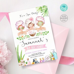 SPA PARTY Birthday Glam Girl Invitation. Tropical Floral Printable Pamper Party Tween Manicure Pedicure Teenage Birthday Invitations Corjl
