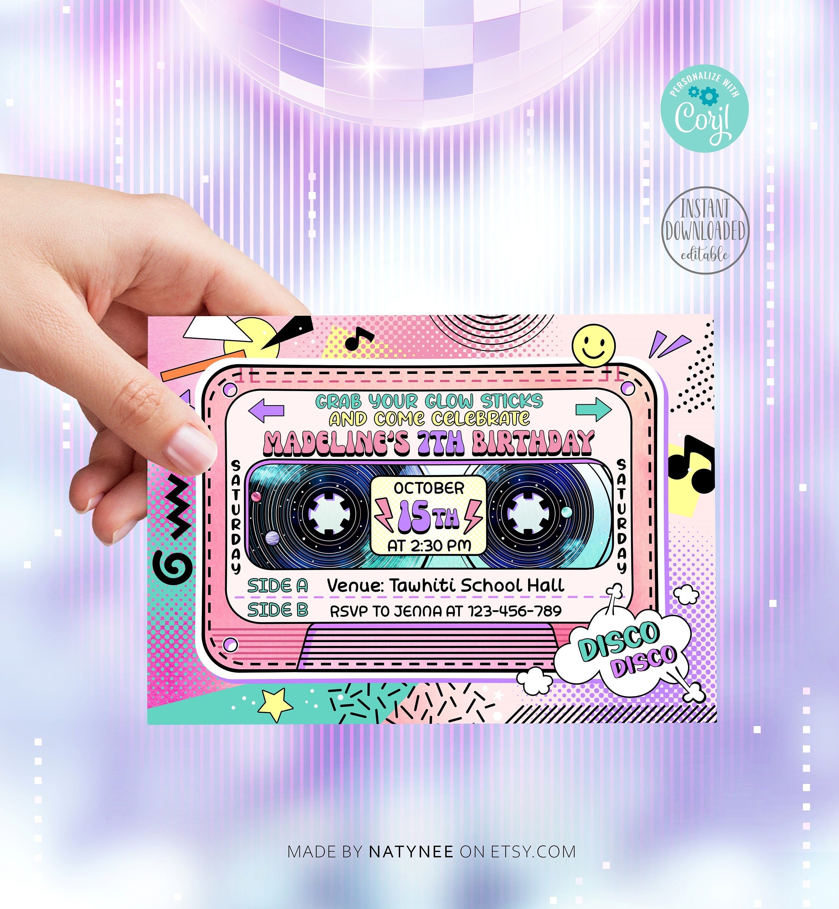 DISCO PARTY Birthday Invitation Editable Girl Birthday Retro Dance Party Invitations Printable Mixtape 80s Party Birthday