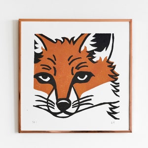 Fox Face Woodcut Print Édition ouverte