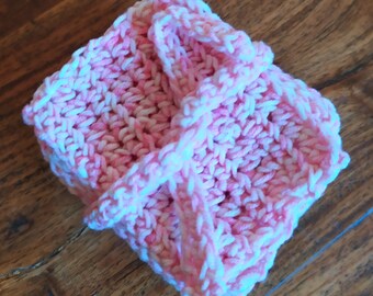 SEVEN pure cotton pink FACE SCRUBBIES, hand crocheted, zero waste, smart