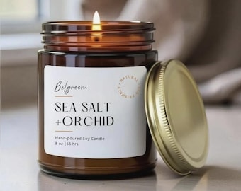 Sea Salt Orchid Soy Candle | Amber Jar | Hand-Poured Spa Candle | Relaxation Home Fragrance, 8oz