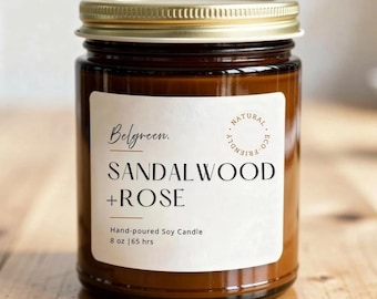 Soy Candle -Sandalwood & Rose Hand-Poured Natural Eco-friendly, Floral Spring, Vanilla Scented Candle