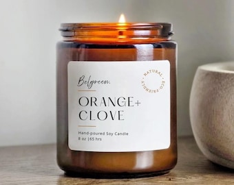 Orange & Clove Soy Candle, Hand-Poured Amber Jar, Spring Citrus Home Fragrance, Decor Gift, Bestseller