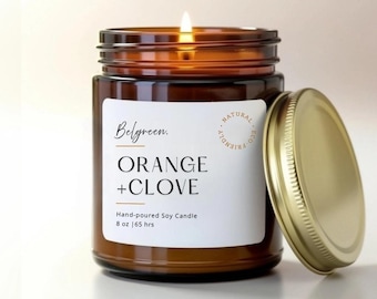 Orange & Clove Soy Candle, Hand-Poured Amber Jar, Spring Citrus Home Fragrance, Decor Gift, Bestseller