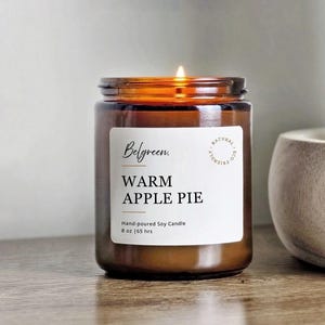 Warm Apple Pie Soy Candle: Cinnamon Vanilla Cozy Fall Scented Candle, Amber Jar Gift
