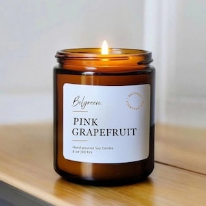 Pink Grapefruit Soy Candle - 8 oz | Citrus Candle | Hand Poured Natural Soy Wax | Clean Burn | Gift for Her | Scented Candle | Home Decor