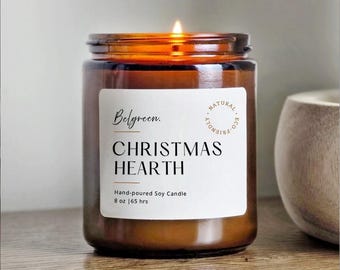 Christmas Hearth Soy Candle,Winter/Fall Holiday Scented Candle, Hand-poured Gift for her, 8oz